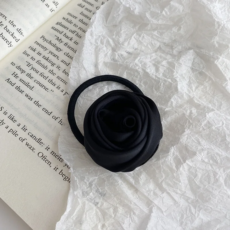 Rose Blume Kopf Seil Französisch Stil Retro Sanfte Blume Darm Haar Ring Künstlerische Satin Glanz Haarband Frau Haar Seil