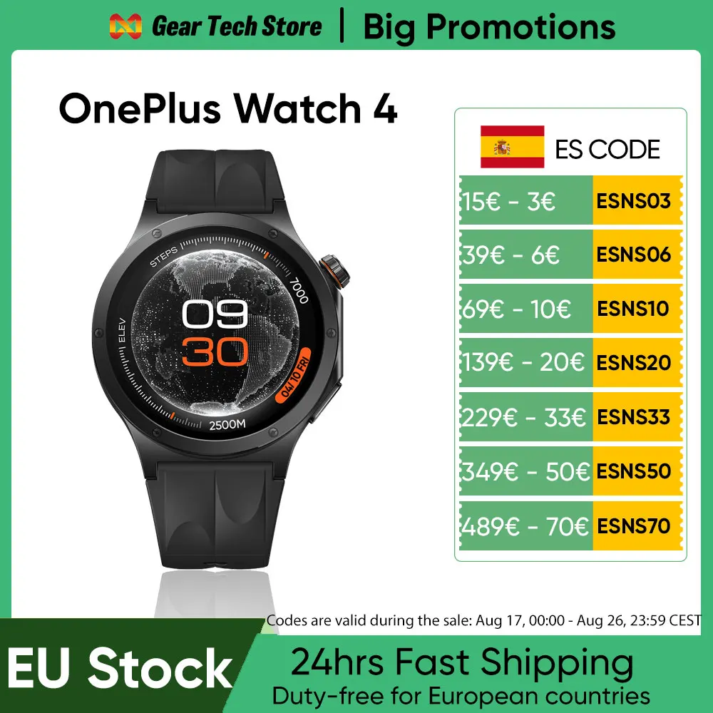 Nuevo Reloj Inteligente OnePlus Watch 4 Versión Global 2026, Procesador Snapdragon W5, Hasta 16 Días de Duración de la Batería