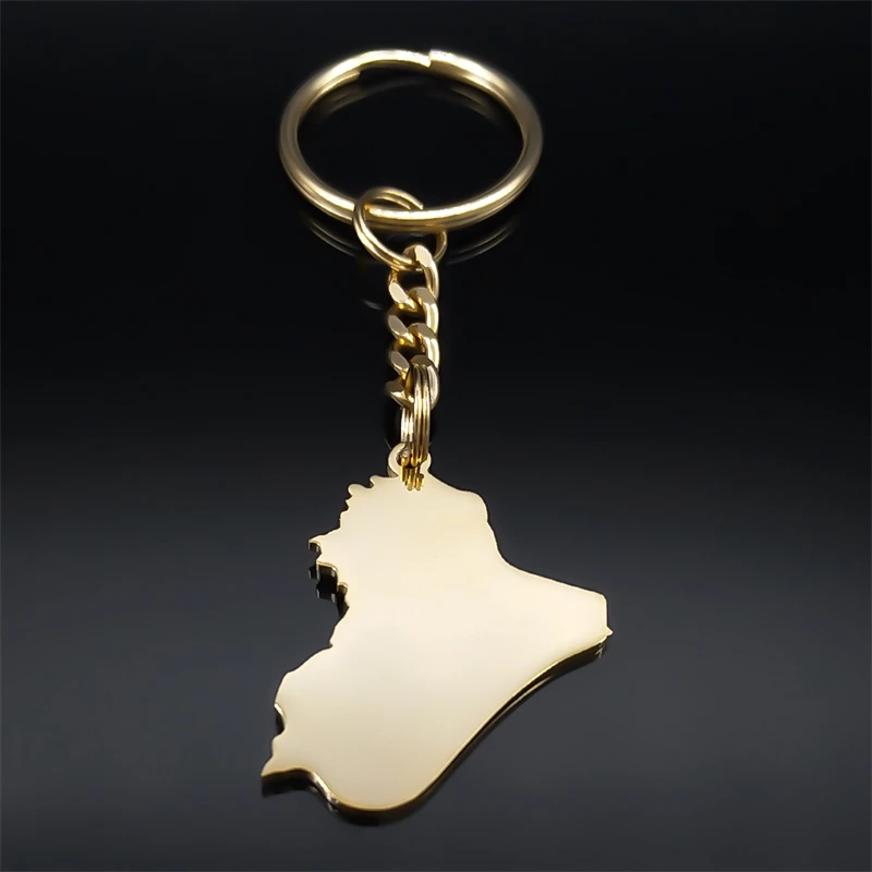 Iraq Republic Map Country Flag Key Chain for Men Women Stainless Steel National Day Keyring Car Accessories Jewelry 7601