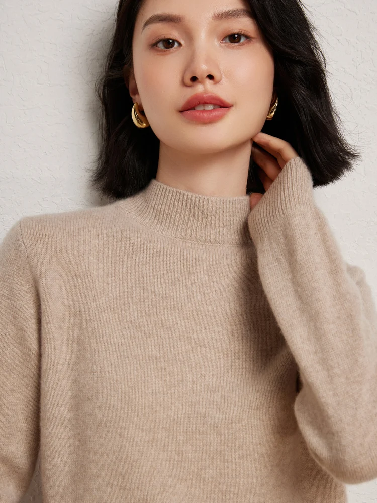 

MEETCC Women Cashmere Pullover Mock Neck Long Sleeve Sweater Autumn Winter Thick Warm Casual Cashmere Knitwear Luxury Tops Cloth