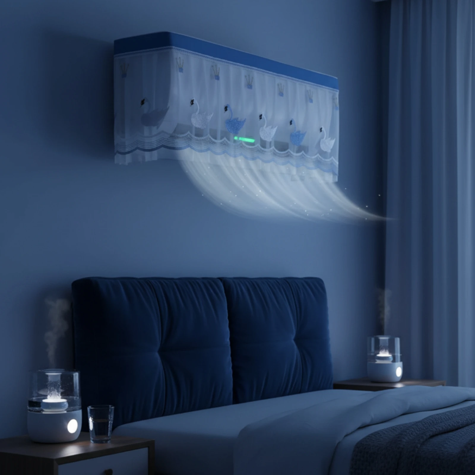 

Wall-Mounted Air Conditioner Cover Swan Design Decorative Air Conditioning Cover Wind-Blocking Curtain Crown Embroidery Room