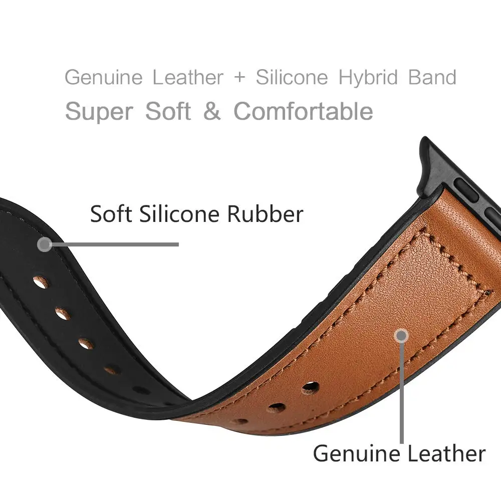 Silicone+Leather Strap for Apple watch band 44mm 40mm 45mm 41mm 38mm 42mm Watchband Bracelet iWatch Series SE 9 8 7 6 5 4 3 2