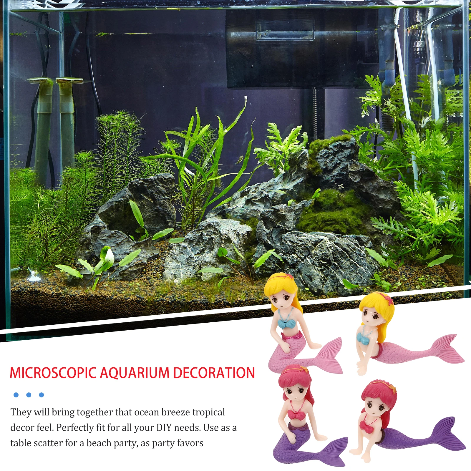 

4Pcs Mermaid Aquarium Decoration Colorful Plastic Ornaments Durable Non-Toxic for Fish Tank DIY Crafts Micro Landscape
