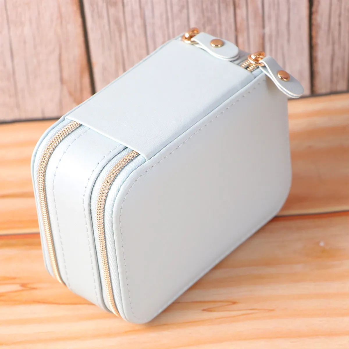 

Elegant Jewelry Box for Women Girls PU Dual-Layer Zippered Compact Organizer with Interior Mirror for Necklaces Earrings