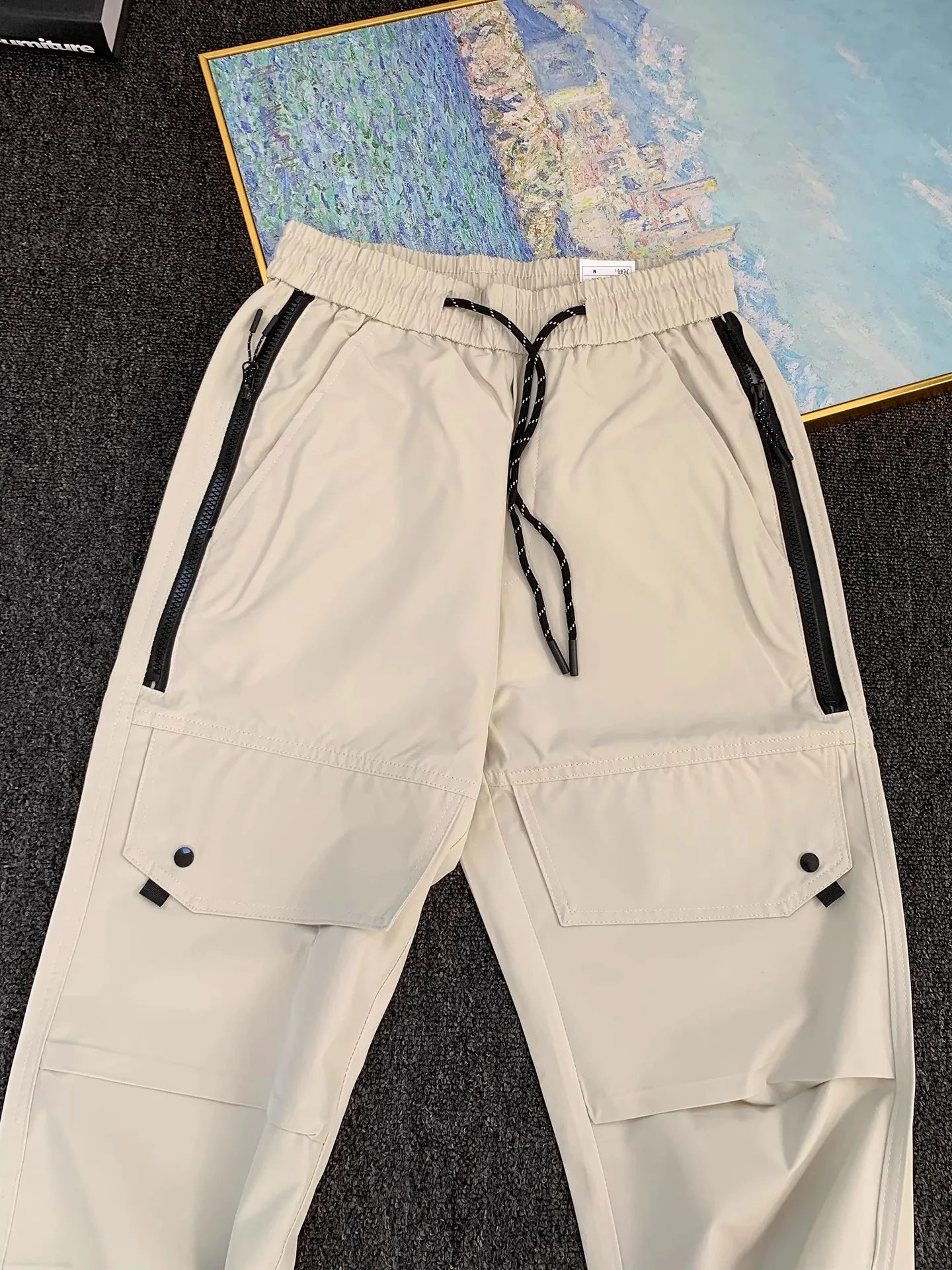 American Sle Zipper Work Pants Men Summer Thin Ice Silk Qui Dry Paratrooper Pants Loose Straight Casual Long Trousers