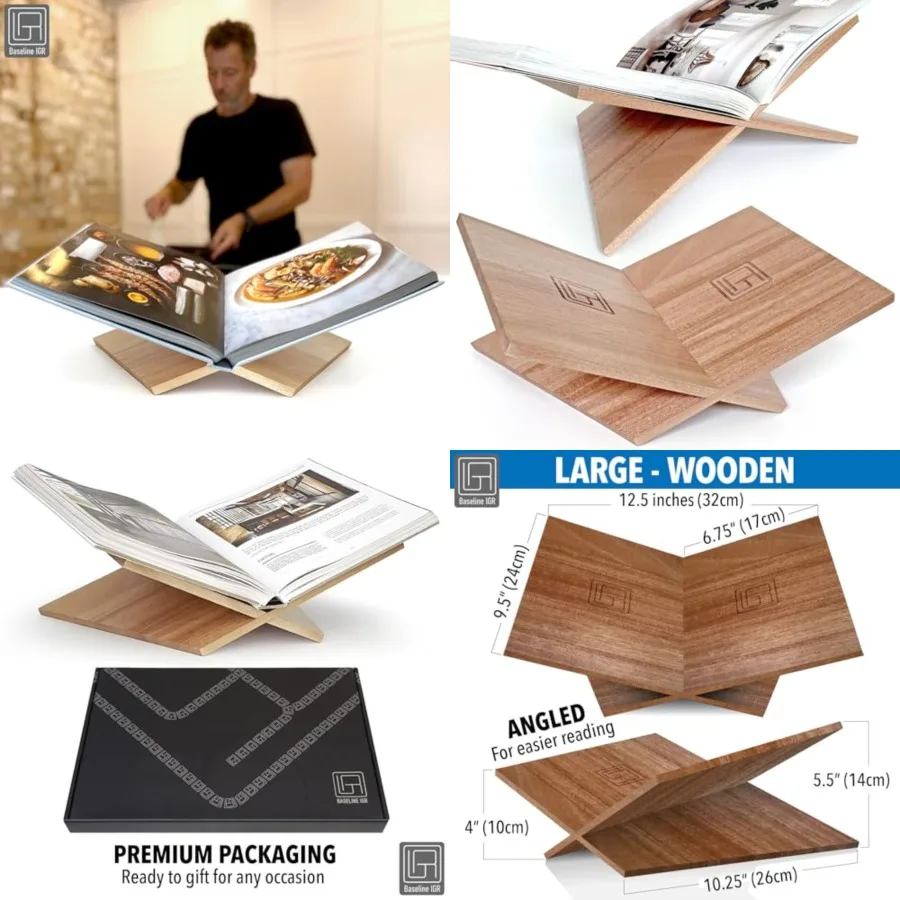 

Wood Book Stand, 12.5" x 9.5" x 5.5", Angled Mahogany en Book Holder, Open Bookstand for Display and Reading, Cookbooks, Art Bo