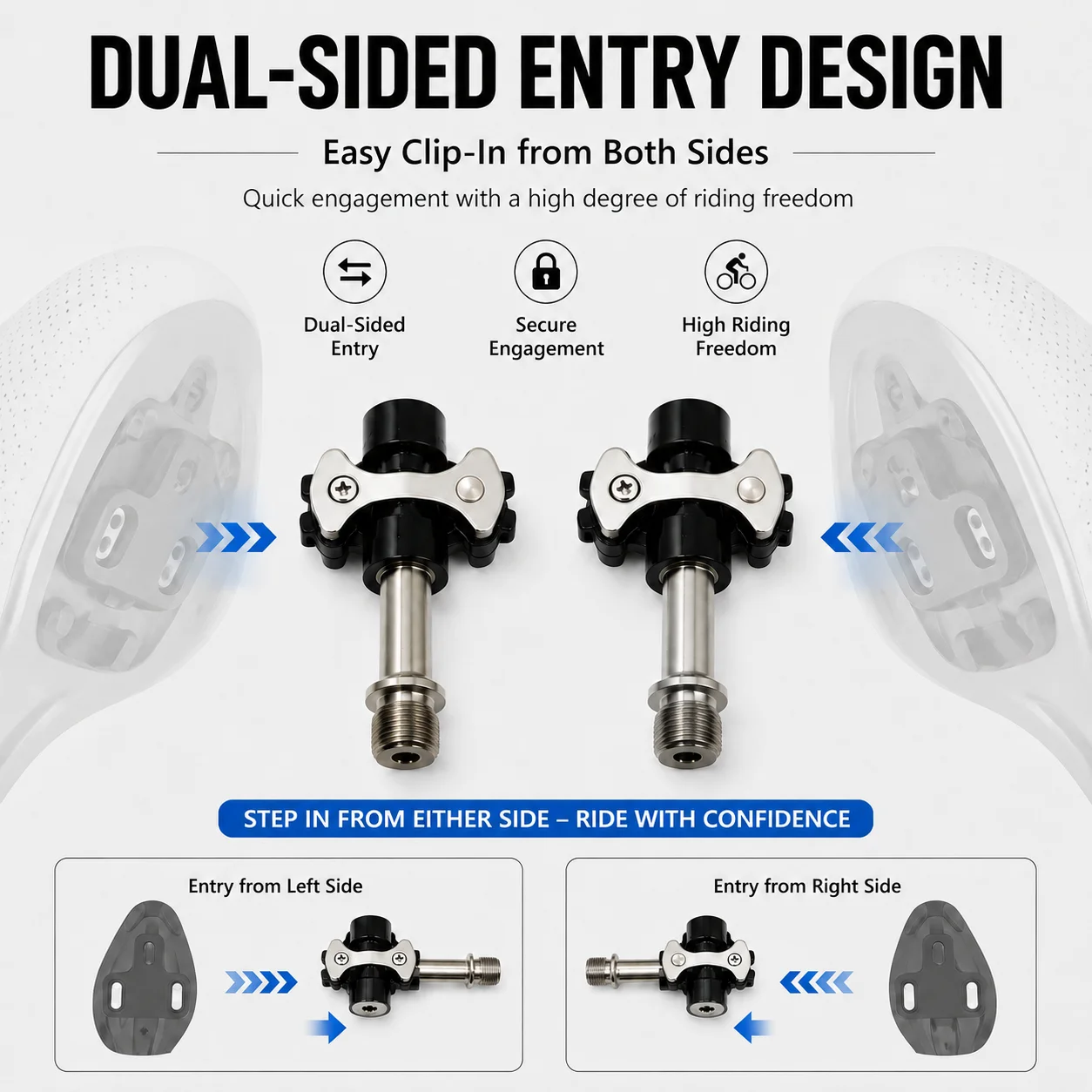 Dual-Sided Clipless Bike Pedals Titanium Steel Axle 3-Bearing Lightweight MTB Road Bicycle Cycling Pedal Set