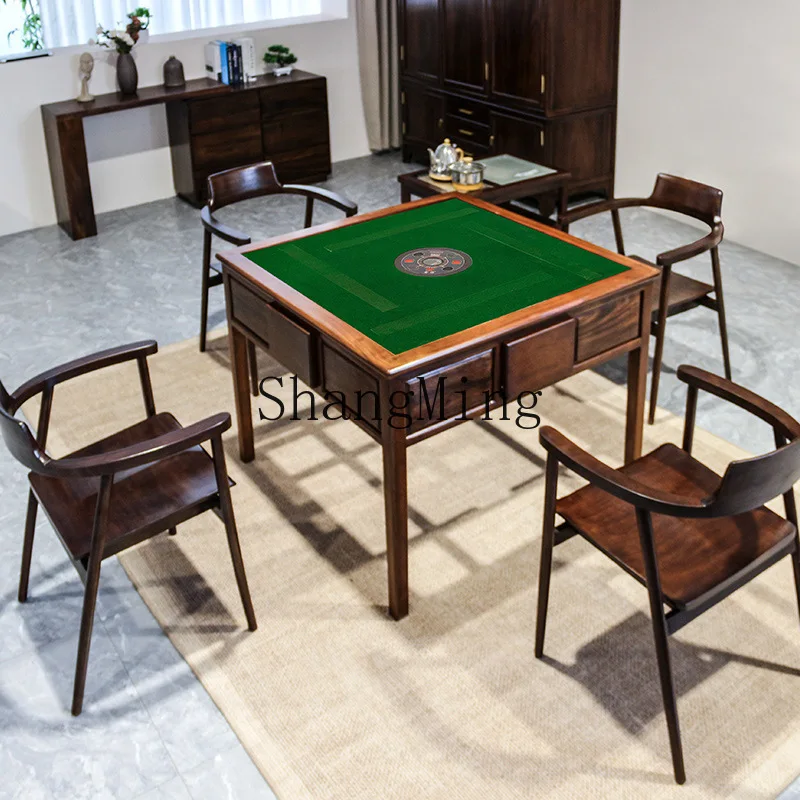 

CL solid wood hand rubbing mahjong table elderly activity poker chess and card table dining table dual-purpose small dormitory