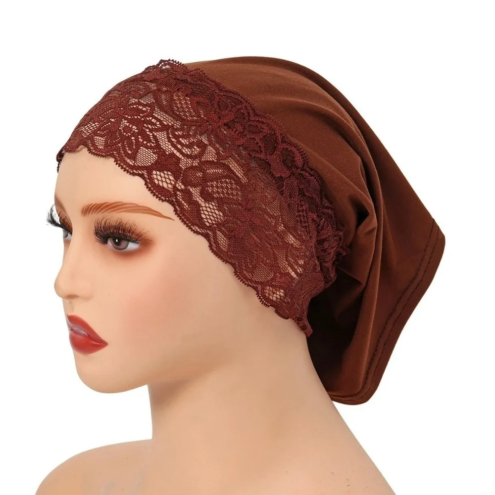 Comfortable Fit Elegant Hijab Cap Solid Color Breathable Headscarf Hat Elastic Soft Pullover Hat Women Headwear