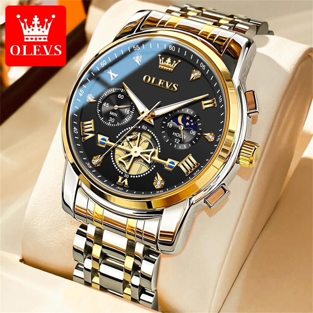 

OLEVS Brand Luxury Chronograph Quartz Watch for Men Sports Waterproof Luminous Stainless Steel Fashion Tourbillon Watches Men's