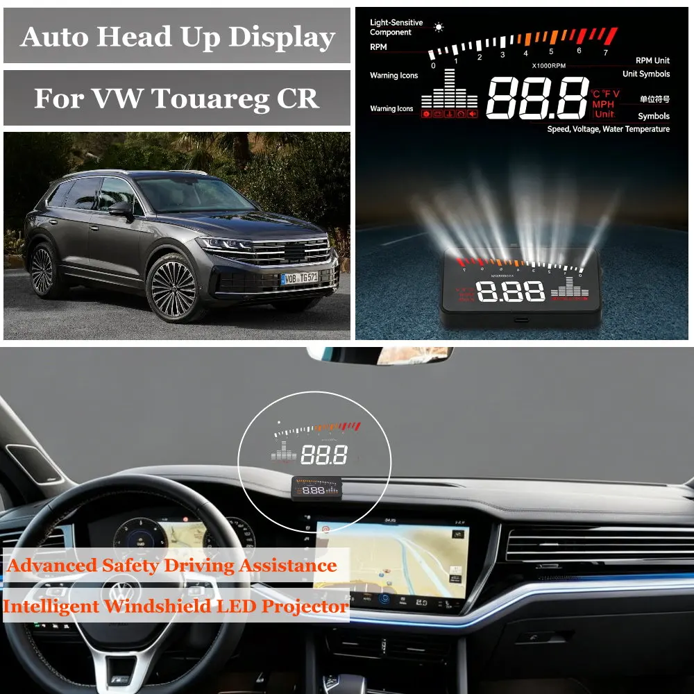

Car Head Up Display For Volkswagen VW Touareg 7P (MK2) CR (MK3) 2010-2026 AUTO HUD Windshield Projector Speedometer Odometer RPM