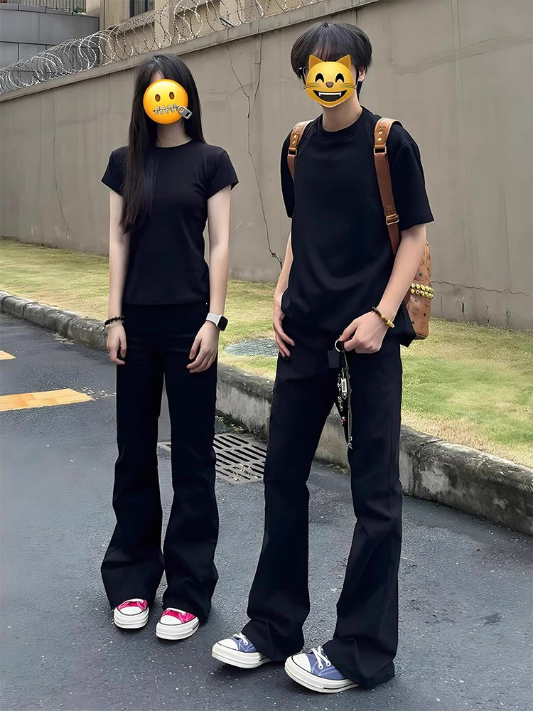 

Black American Style Bell Bottom Jeans Thin High Waist Straight Leg Jeans Couples Summer Thin High Street Jeans Men Women