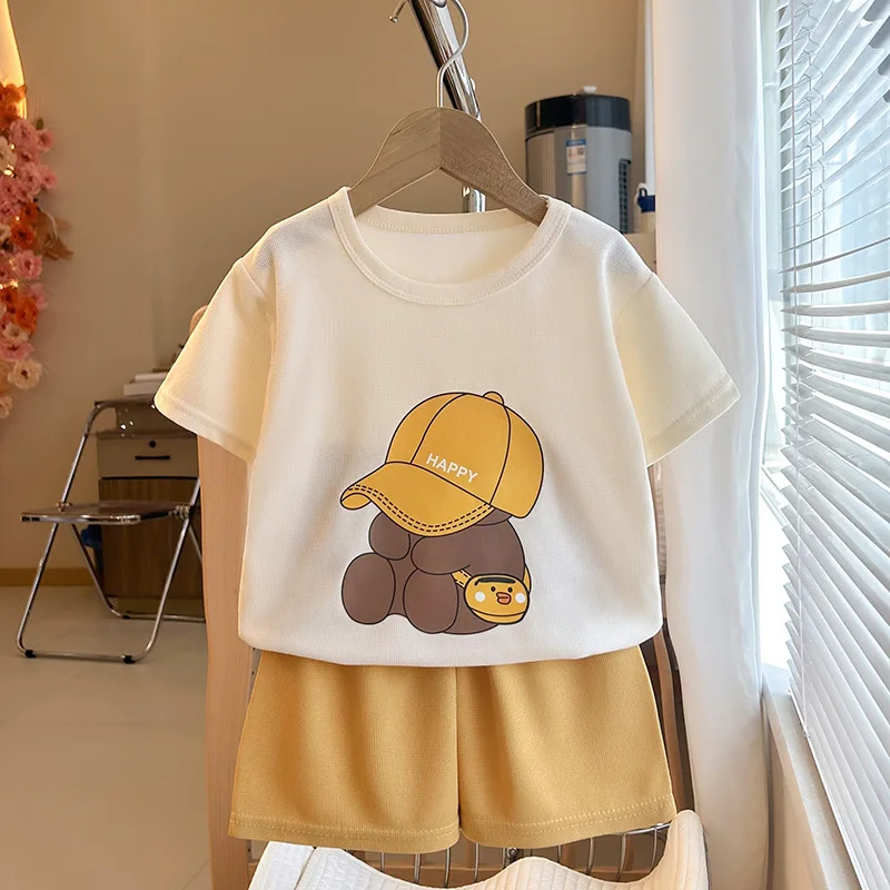 Kind Korte Mouw Pakken Jongens En Meisjes Casual Tshirt + Shorts 2 Stuks Ronde Hals T-Shirts Effen Kleur Korte Broek Peuter Nieuwe Kostuum Sets