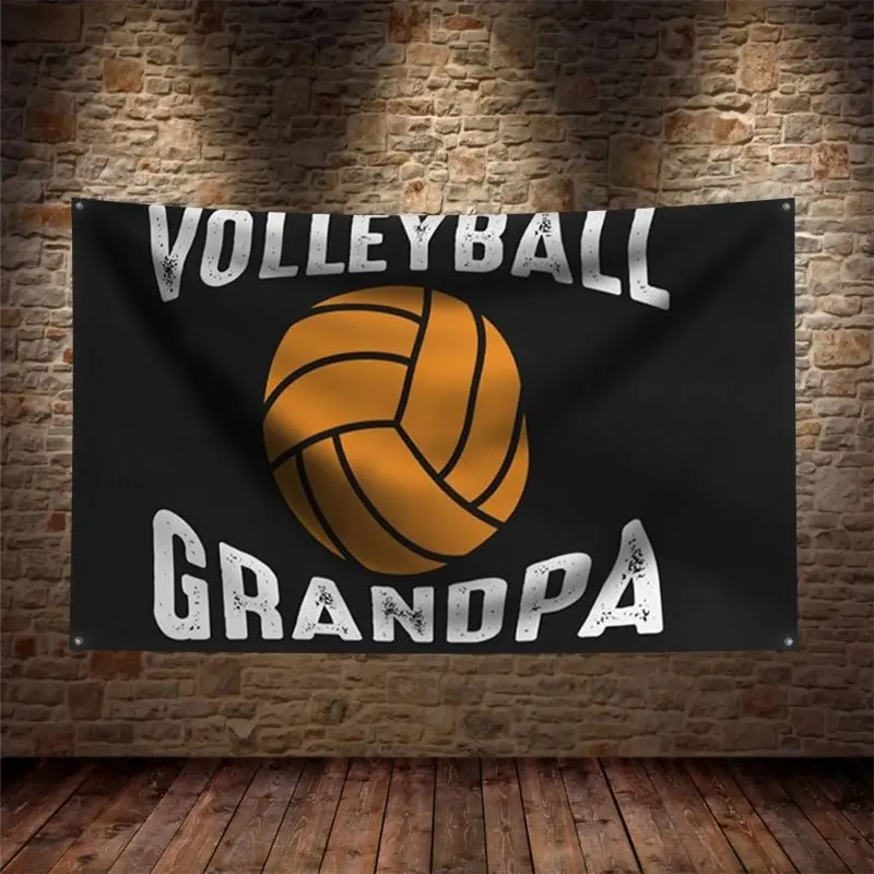 Volleyball Grandpa Banner Flag Gift for Dad Sports Decor Tapestry Father Day Celebration Man Cave Gift With 4 Rings
