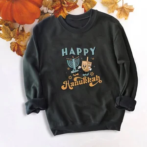 سعيد هانوكا من النوع الثقيل هانوكا عشاء قميص حانوكا هدايا عيد يهودية هدية سترة حانوكا كنزات أنثى أفضل 6 مبيعات للملابس اليهودية - رقم 3