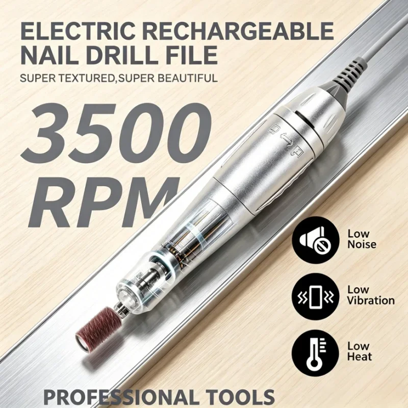 

35000RPM Low Noise Rechargeable Professional Nail Drill Machine Electric Motor Polisher Sander for Manicure Nails