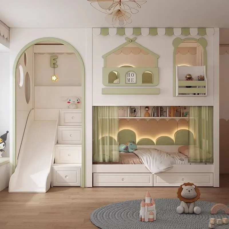 for Children Bunk Bed Same Width Double Deck Girl Tree House Princess Style High Low Mother and Child Bed