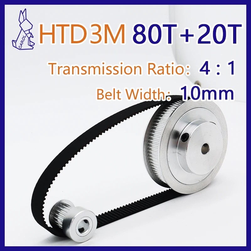 

80T 20T HTD 3M Pulley Set For 4:1 Belt Width 10mm Belt Pulleys 3M Synchronous Wheels Kit HTD3M Timing Pulley Set 20Teeth 80Teeth