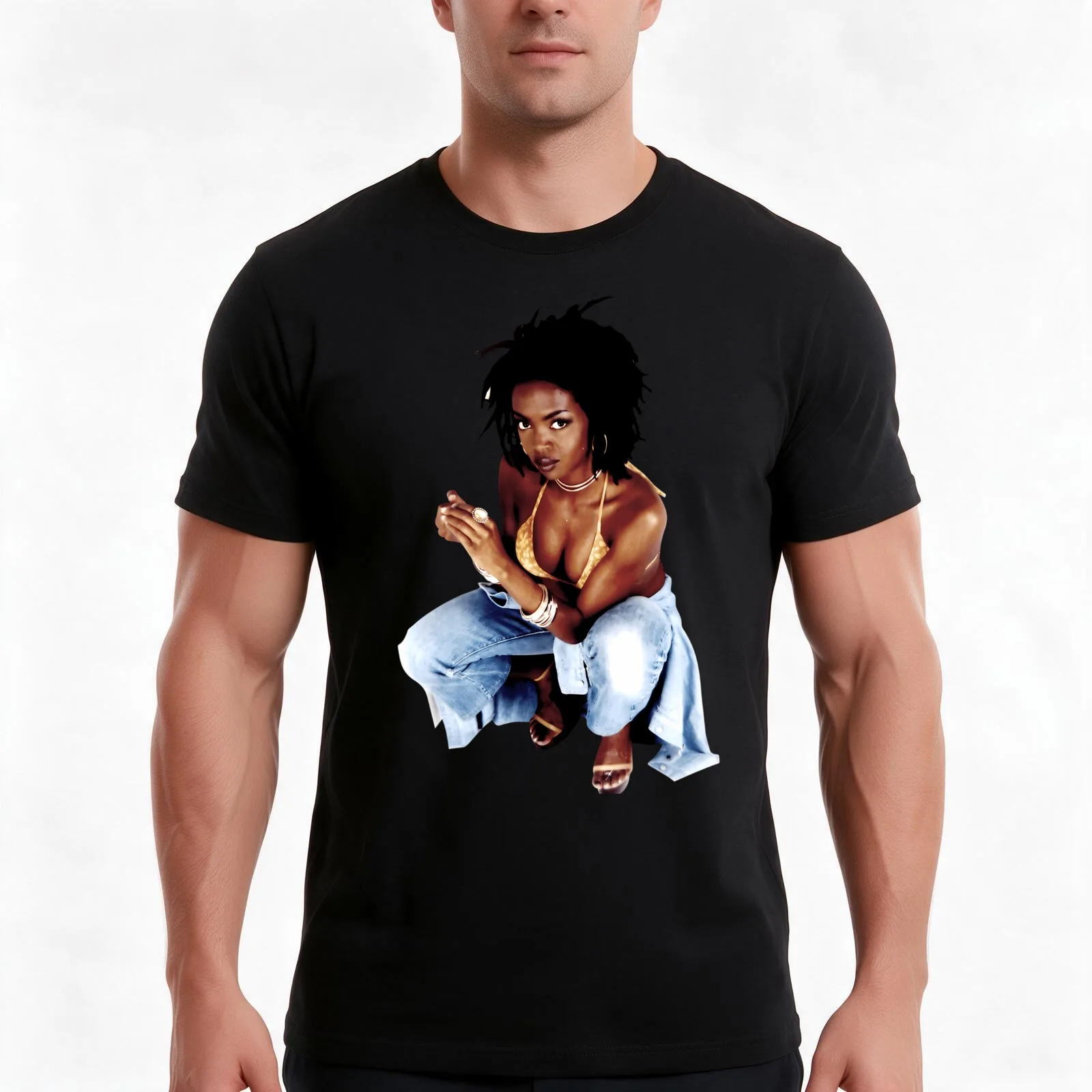 Lauryn Hill Fugees Cutout 90s Hip Hop T-Shirt, Summer Casual Cotton Tee, Oversized Streetwear Tops, Vintage Graphic Print