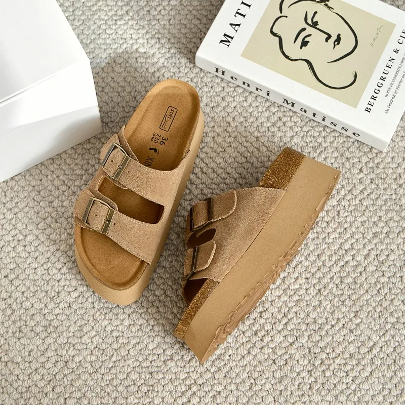

7CM Women's Shoes Fashion Genuine Leather Platform Slippers for Woman Comfort Vacation Casual Shoes Designer Shoes Zapatos Mujer