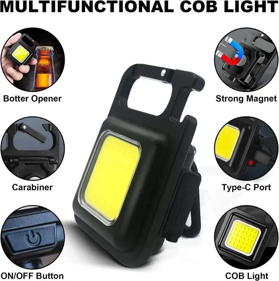 Mini COB Keychain Light Multifunctional 3 Modes Glare LED Pocket Work Lights Portable Flashlight Outdoor Camping Corkscrew Lamps