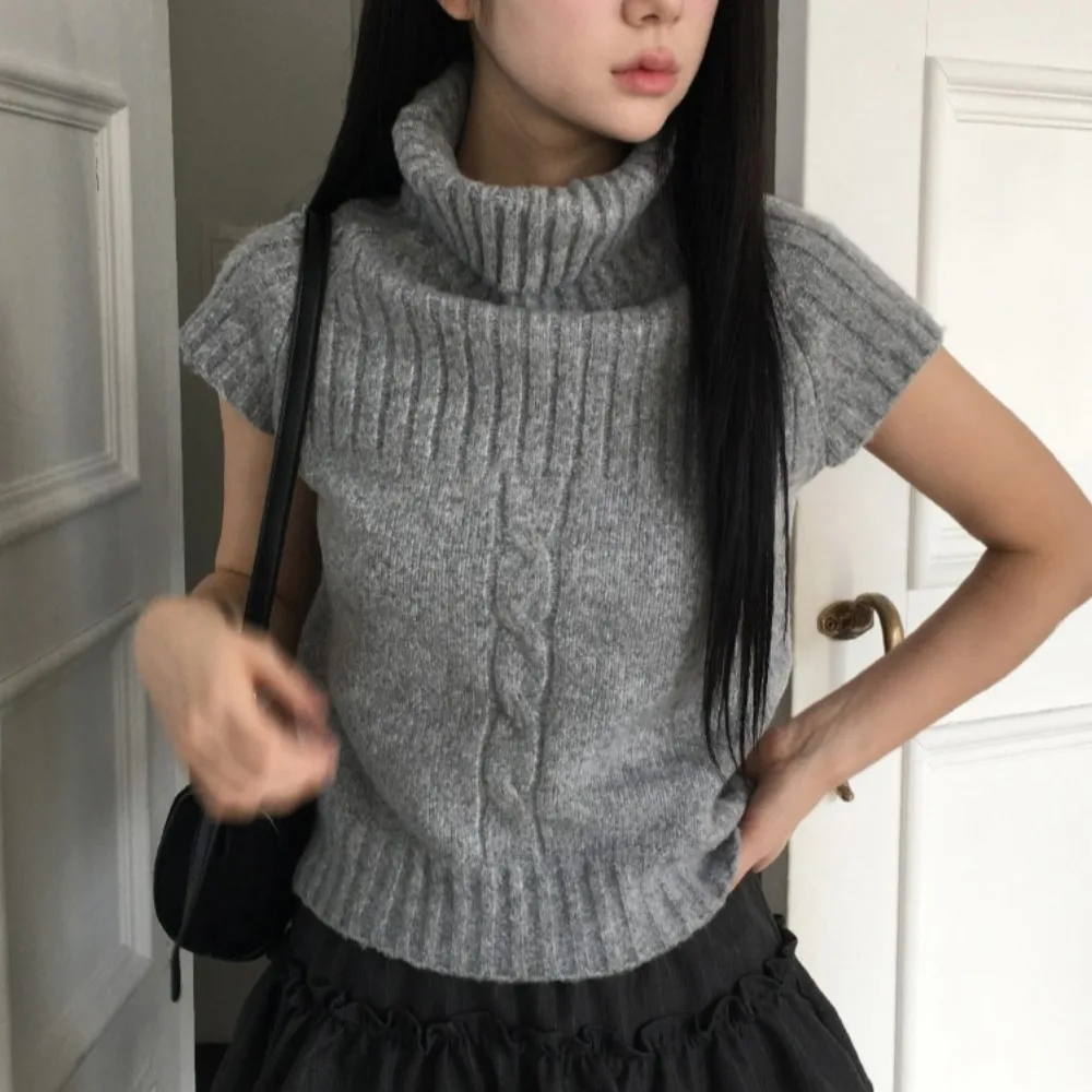 

Ele Winter Knitted ort Sve Sweater Women's High Collar Layering Design Chic Vintage Sle Polyester Fiber