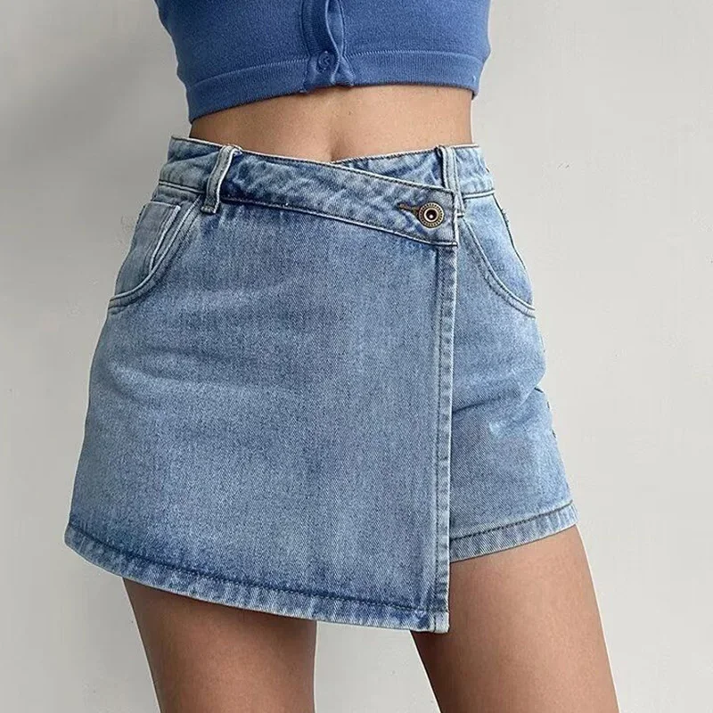 

Girls Irregular Thin A-line Wrap Hip Dress 2025 Fashion Summer Ladies Slim Fit Jeans Skirt Female Chic High Waisted Denim Skirt