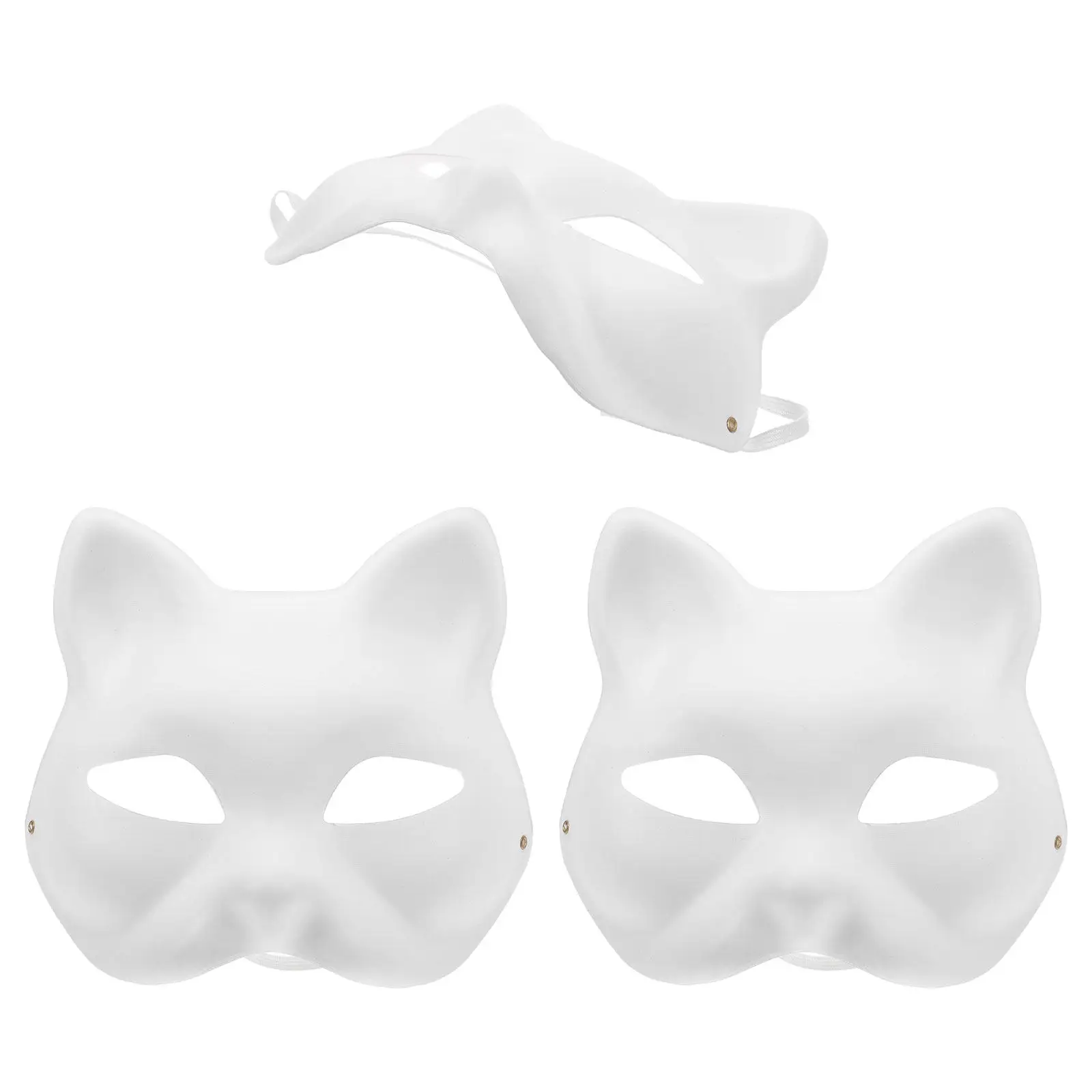 

Набор из 3 безопасных нетоксичных масок из бумажной массы: кошка, лиса, животные. Заготовки для самостоятельной росписи. Идеально для Хэллоуина, косплея, вечеринок и маскарадов.