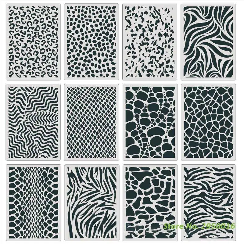 12 Pcs Animal Leopard Print Painting Stencils Embossing Template Repeatedly Home Wall Decorative for DIY Handmade