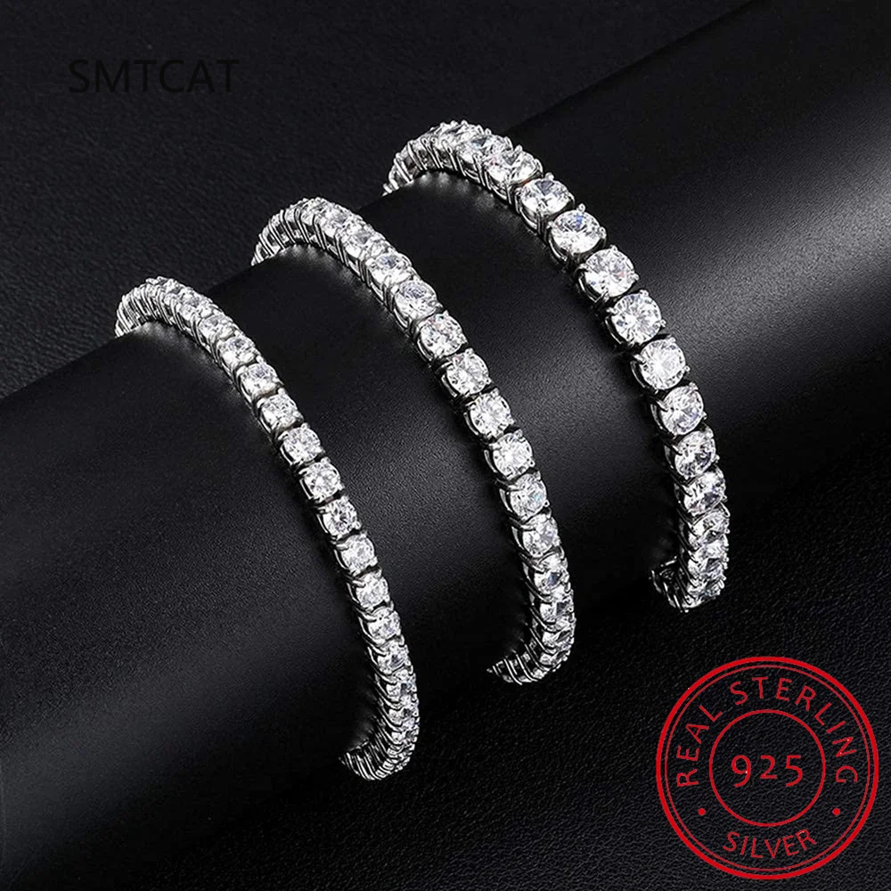 3mm 4mm 5mm 6.5mm Moissanite Diamond Tennis Bracelet for Women Men GRA Certificate 925 Sterling Silver Men's Gift Sapphire