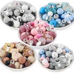 41Pcs Mixed Style Set Silicone Beads Focus Beads Silicone Round Bead DIY Pendant KeyChain Bracelet Necklace Jewelry Accessories