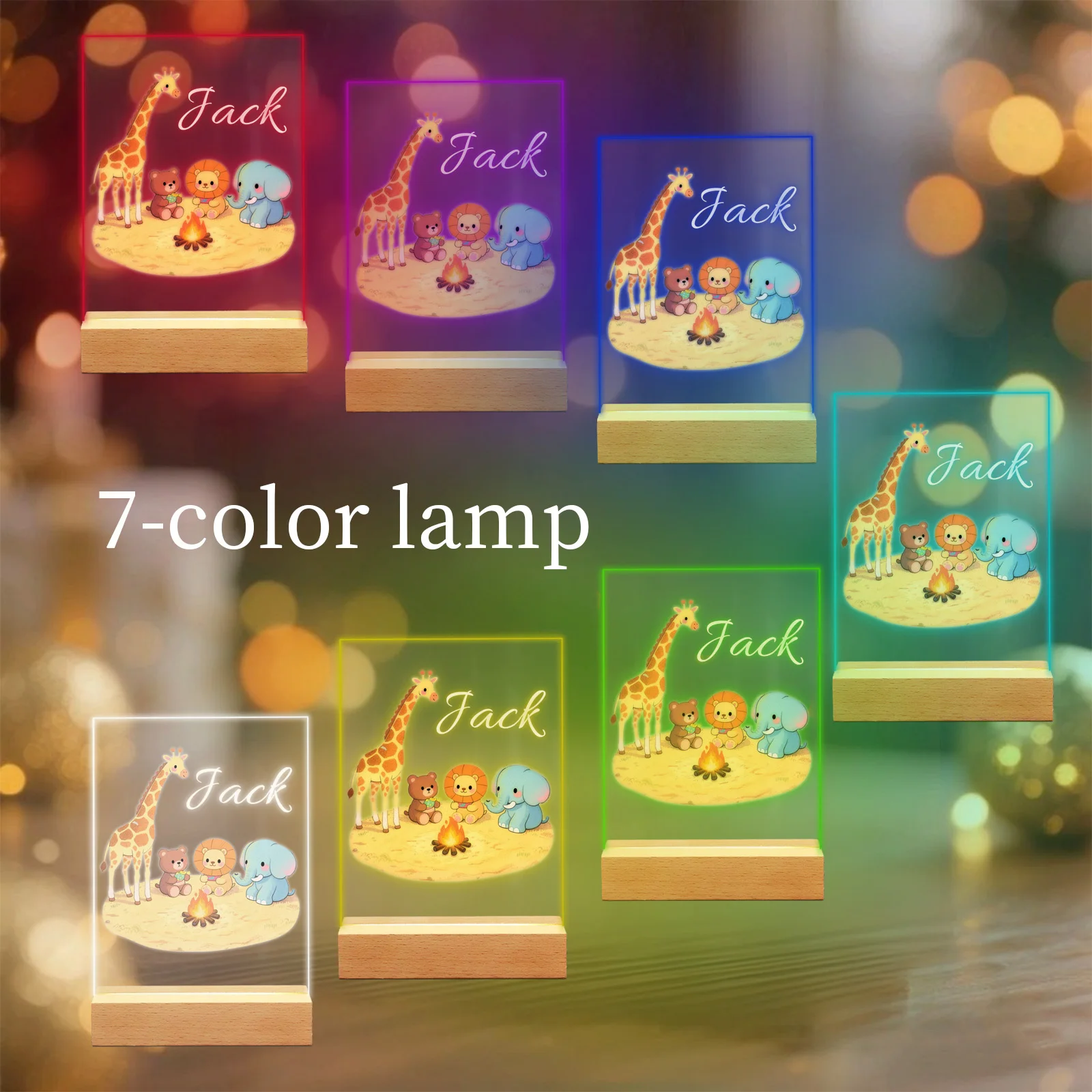 Personalized Animal Night Light Custom Name Acrylic LED Lamp