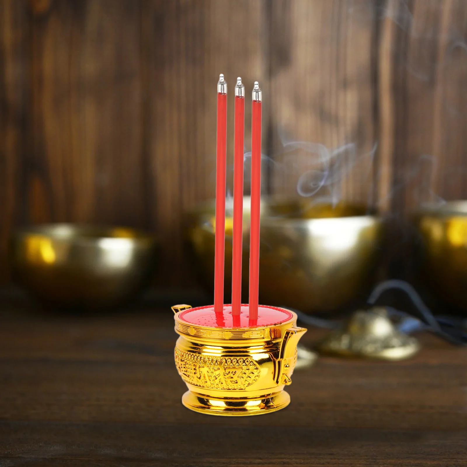 Brûleur d'encens électronique LED, fournitures de bouddhisme, lampe de temple vierge, lumière de bouddha rétro, rouge chinois, 12 pièces