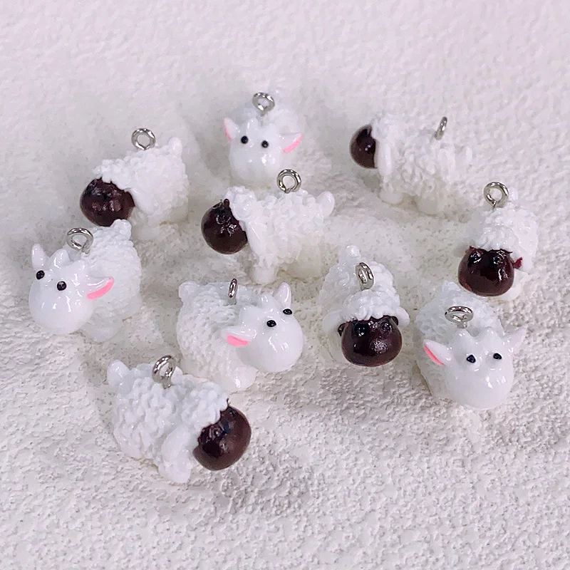 10pcs Small White Sheep Resin Charms Kawaii Jumbuck Animal Pendant For Jewelry Make Diy Earring Keychain Decor Accessory