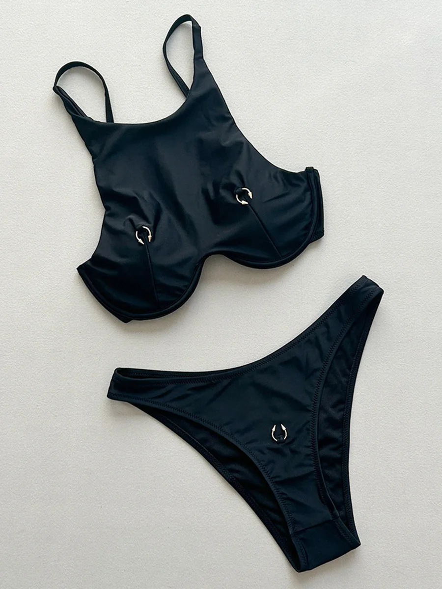 

High Neck Underwired V-bar Bikini Female Swimsuit Women Swimwear Two-pieces Bikini Set Brazilian Bather Bathing Suit Swim Lady