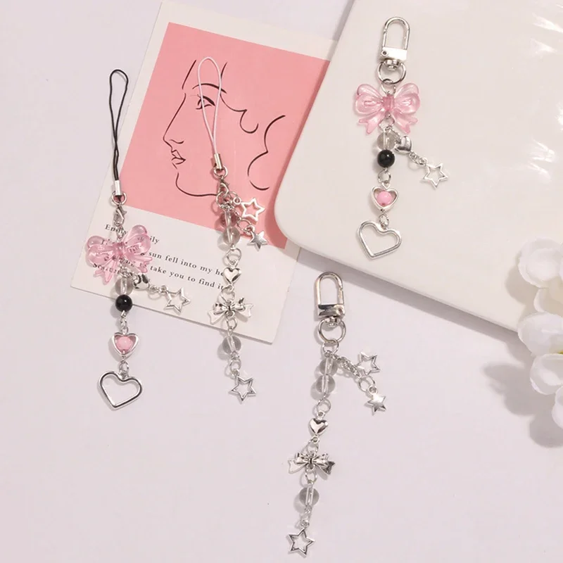 Goth Y2K Phone Charm Bow Heart Star Keychain Pendant Kawaii Key Chain Bag Phone Chain Cute Accessory For Girls Women Jewelry image 4