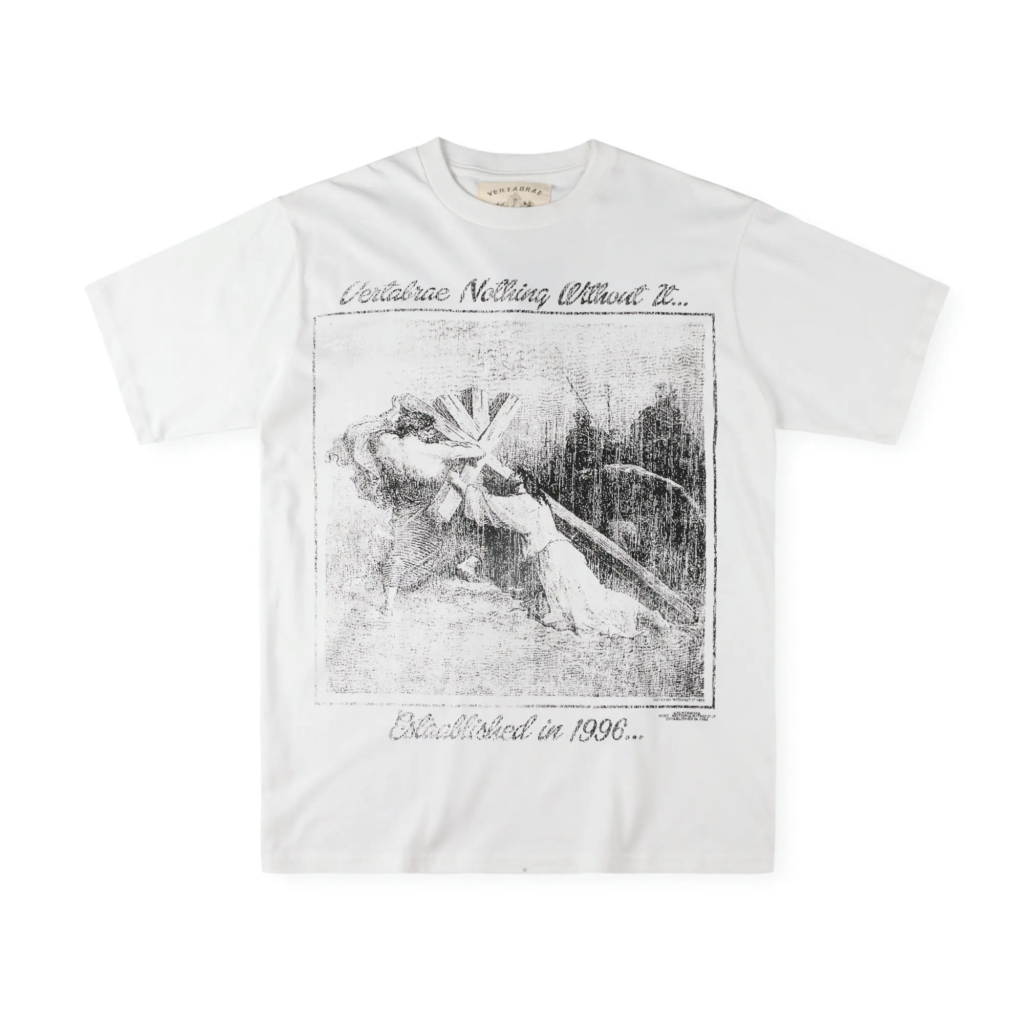 

Vertabrae Новая американская модная короткая футболка из чистого хлопка с простым принтом для мужчин и женщин