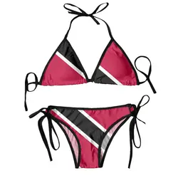 Kobiety seksowne bikini zestaw biustonosz Halter stringi strój kąpielowy kostiumy kąpielowe kąpiel flaga Trinidad i Tobago