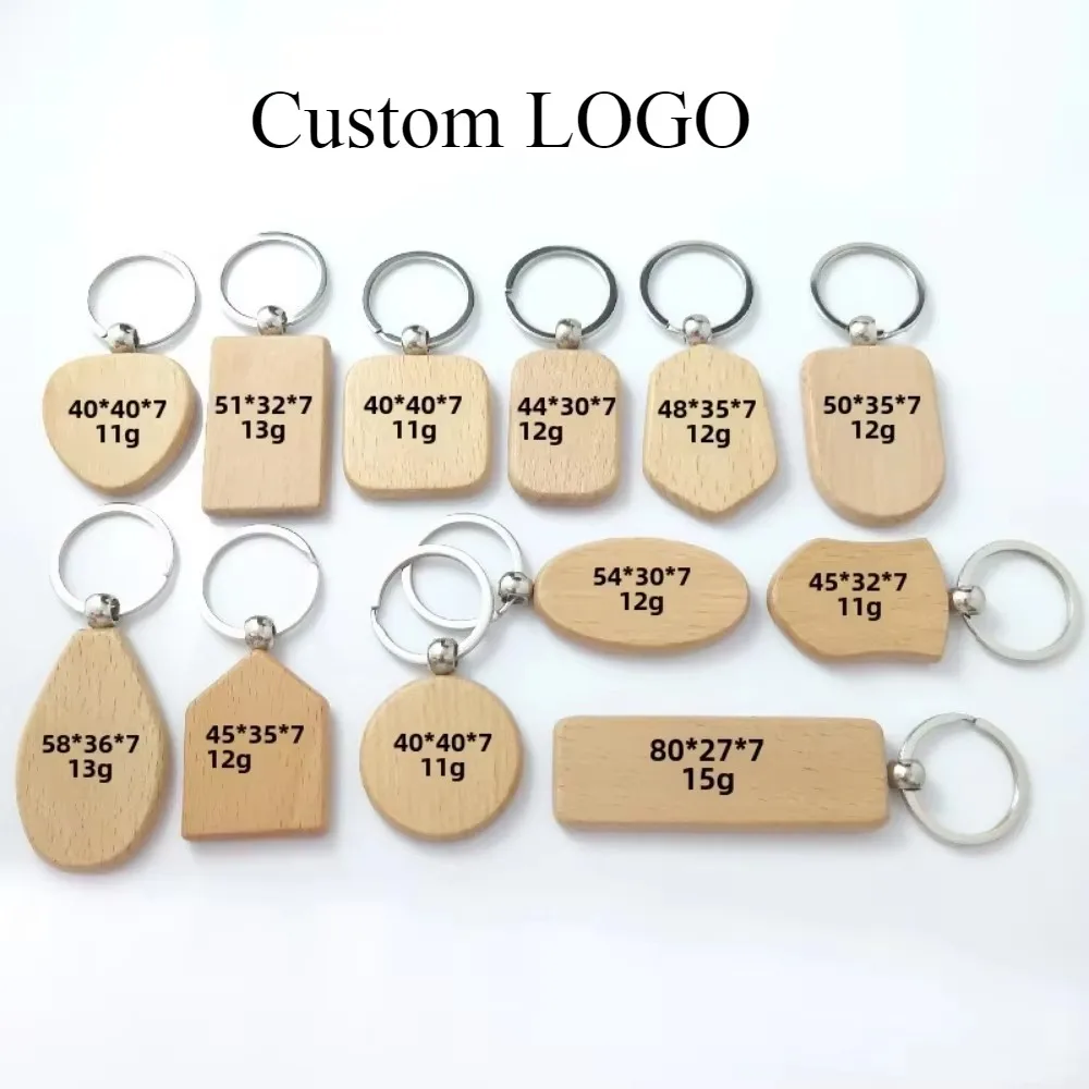 

Custom Logo Name Laser Engraved Wooden Car Moto Keychain Personalized Keyring Retro Round Rectangular Pendant Cute Gift