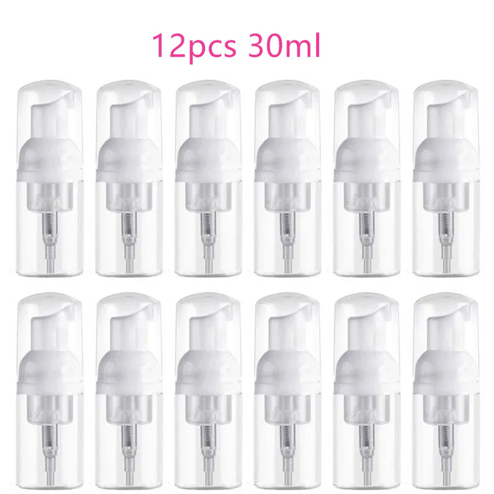 12 sztuk 30/60ml przenośna butelka z pianką pusta pompa przezroczysta butelka balsam dozownik szamponu Hot Koop butelki wielokrotnego napełniania butelka z pompką