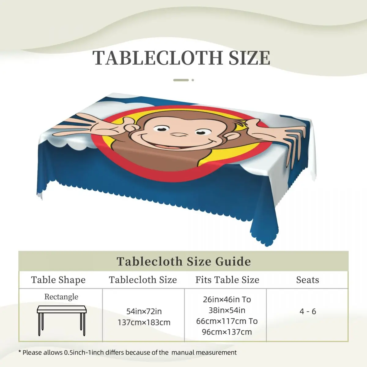 Customized Curious George Tablecloth Rectangular Waterproof Monkey Table Cloth Cover for Banquet