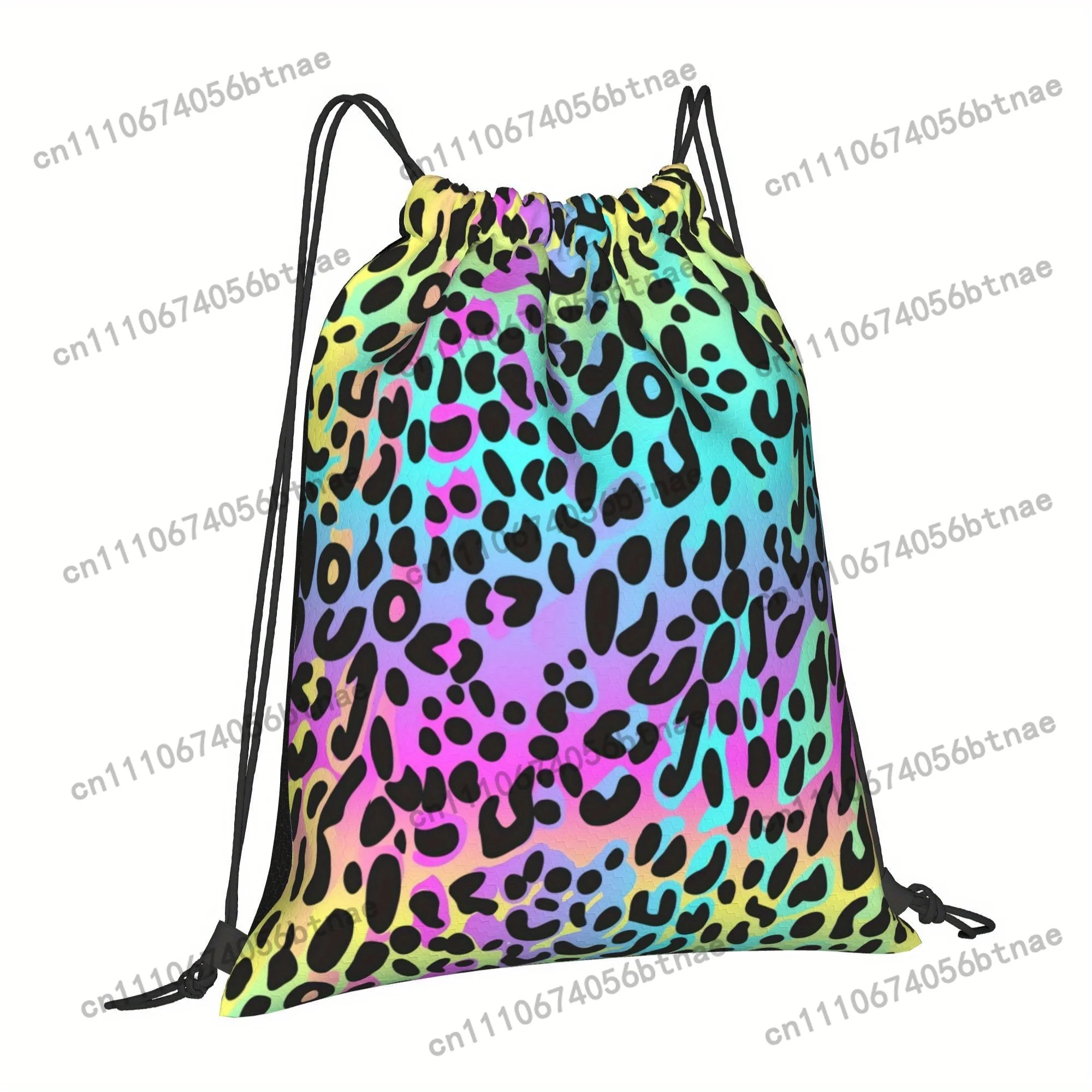 ZLIENSZUS Neon Leopard Print Drawstring Backpack - Soft Shell Durable Casual Bag with Practical Pockets, Machine Washable for Sp