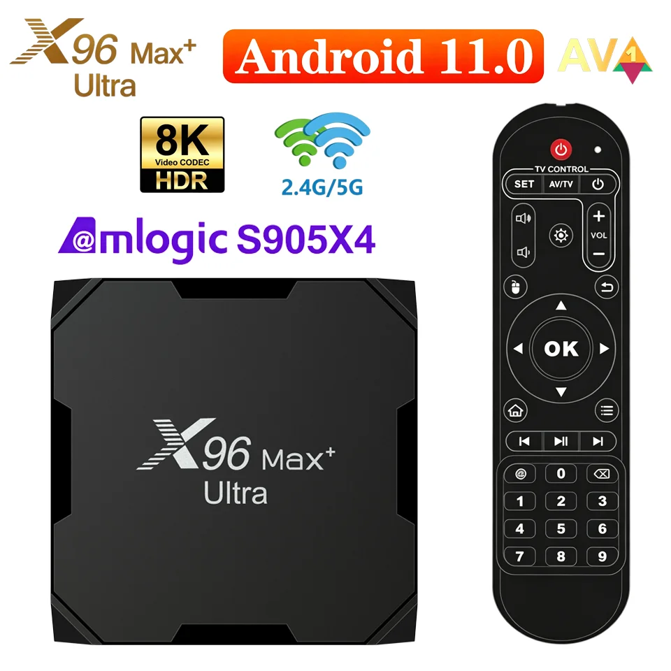 X96Max + Ultra Amlogic S905X4 Android11 TV Box 2/4GB RAM 16-128GB ROM Dual WiFi BT4.X 100M Ethernet 4K Media Player