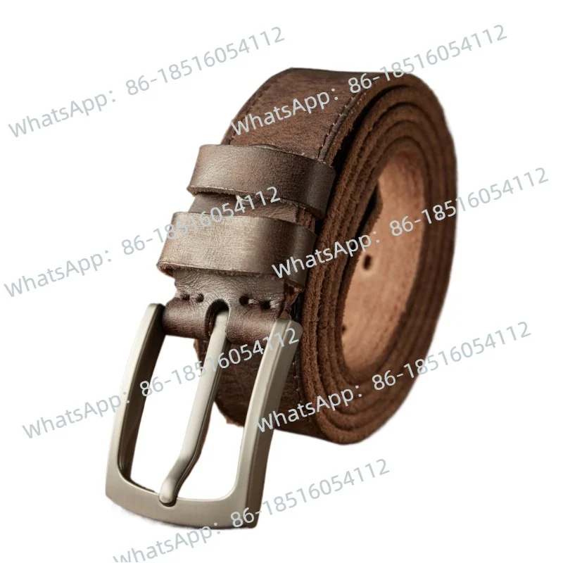 

Ремень из чистой воловьей кожи в стиле ретро, мужской ремень с пряжкой из нержавеющей стали, комбинезон, старый кожаный ремень