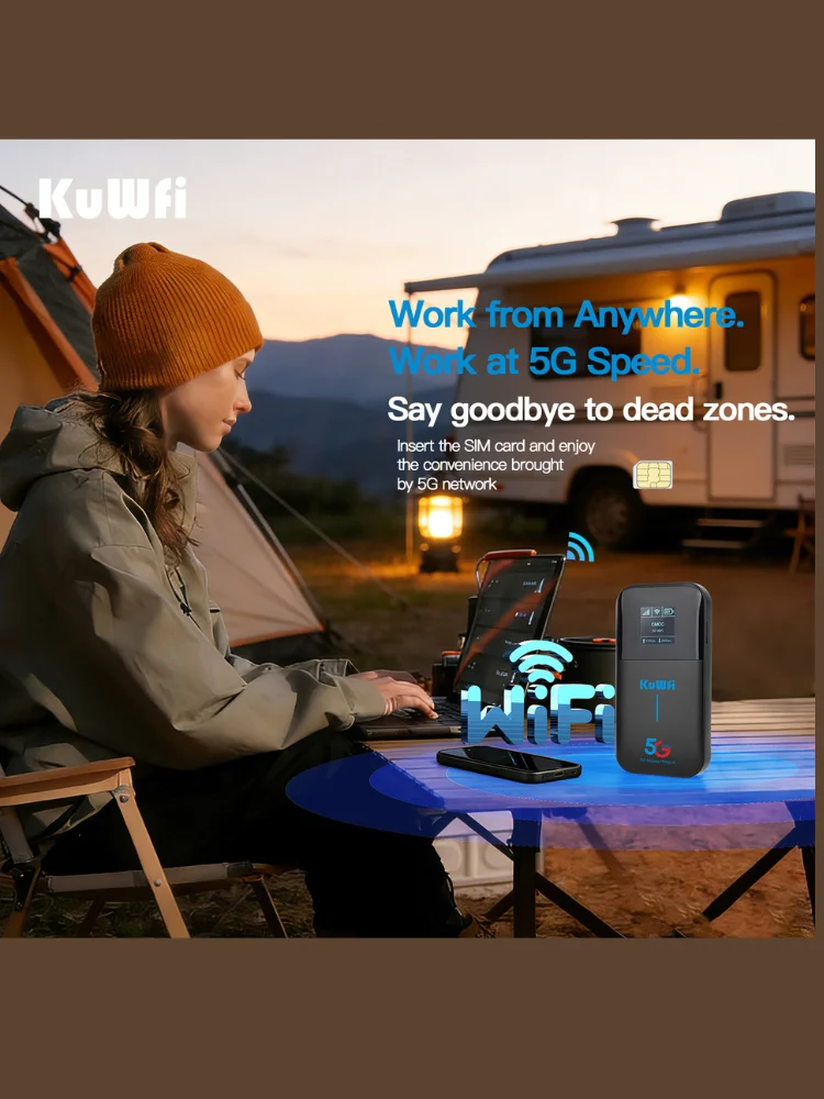 KuWiFi AX3000 5G Mobiler Hotspot MF650 PLUS, WiFi 6 Router, 4500mAh Akku, USB-C, Gigabit LAN, Unterstützt 32 Geräte
