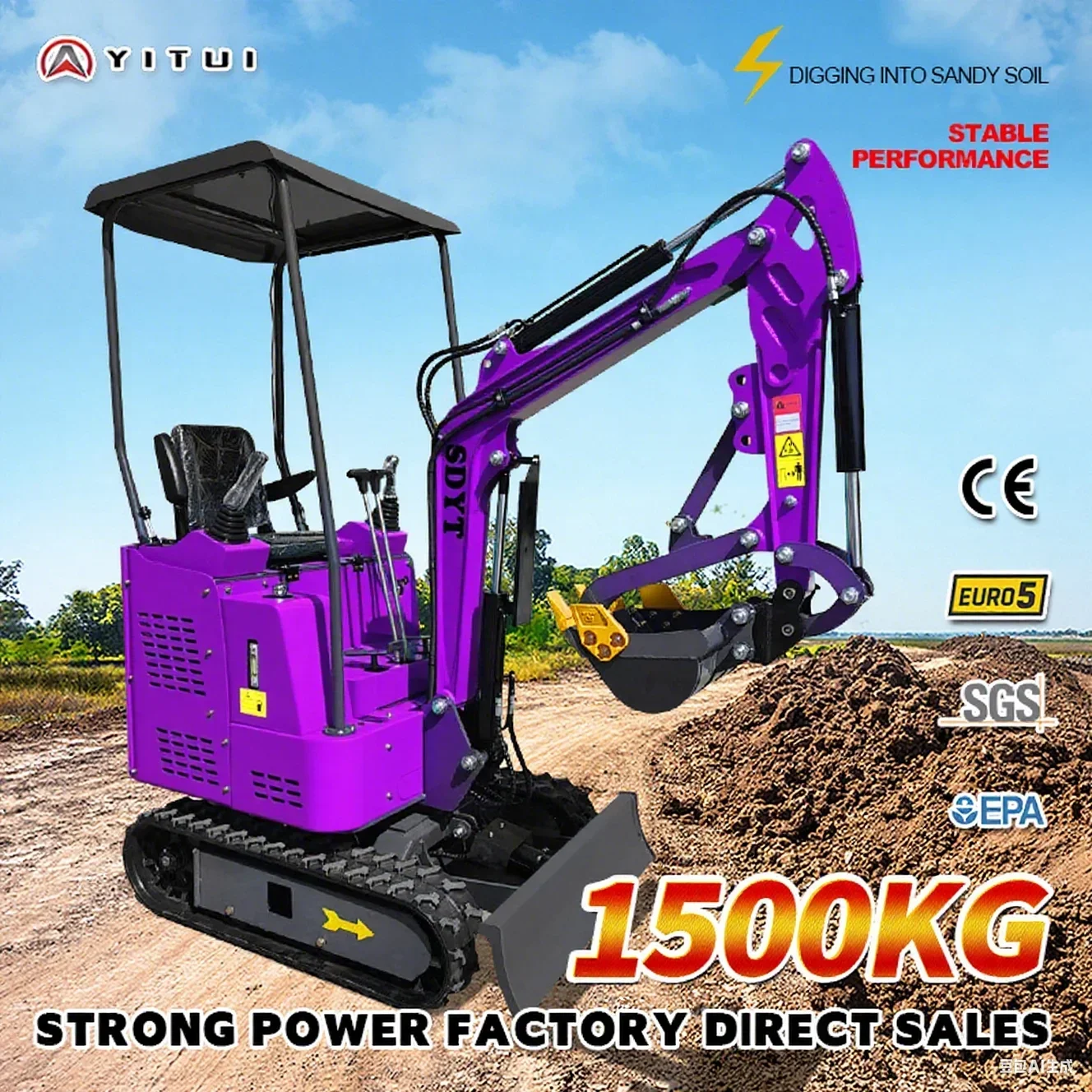 Miniexcavadora personalizada de alta calidad de 1,5 1,8 toneladas con múltiples herramientas auxiliares Miniexcavadoras Ce Epa Euro 5 de alta calidad
