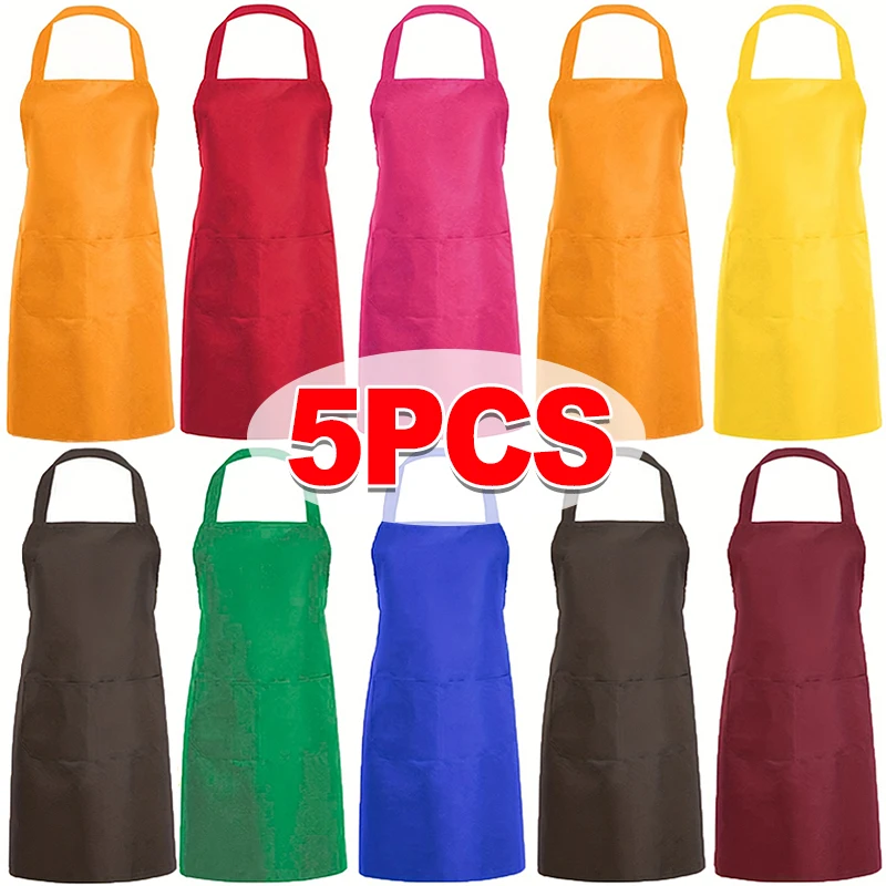 Bib Apron Chef with Pockets Neck Strap Fabric Aprons for Cooking Crafting Home Cleaning Men and Women Chef Machine Washable