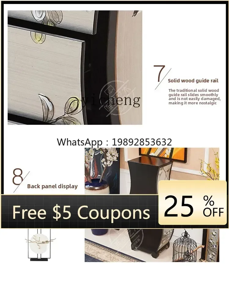 

bedroom painted flower and bird new Chinese multi-bucket cabinet vase cabinet living room sofa corner cabinet decorative