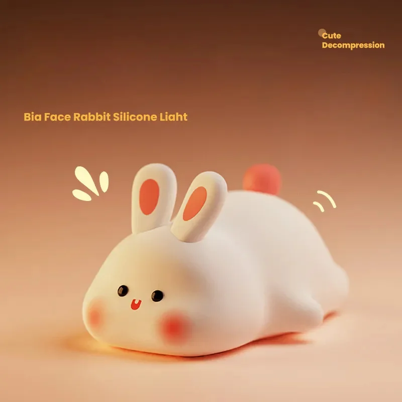 Rabbit Night Light For Children Soft Silicone Sleeping Night Lamp USB Rechargeable LED Night Lights For Bedroom Decor lights