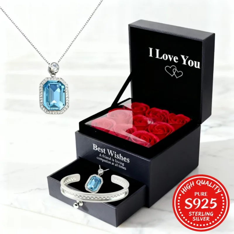 

Elegant Dainty 925 Sterling Silver Jewelry Set Rose Gift Box for Christmas Birthday Valentine's Day Anniversary Gift